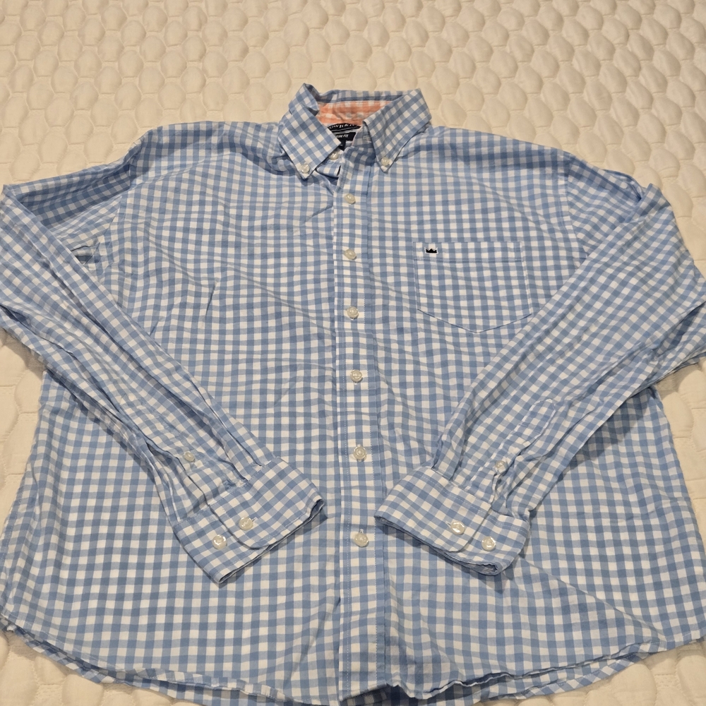 Crown & Ivy Men's Button Down Shirt Blue Plaid Checkerboard Casual Size Large